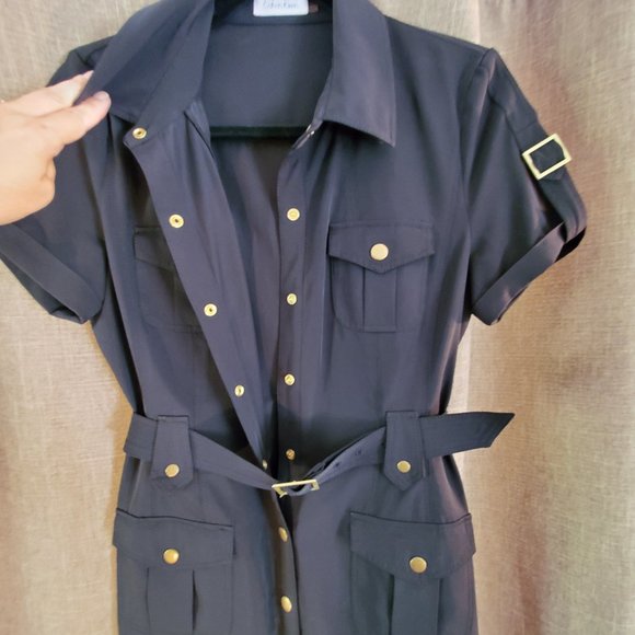 Calvin Klein Black Button Petite Midi Dress - Picture 4 of 6